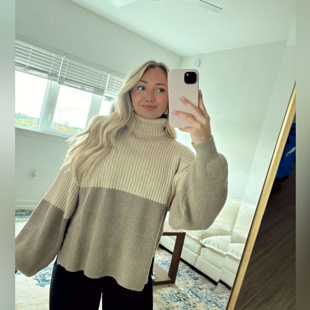 Color Block Turtle Neck Sweater